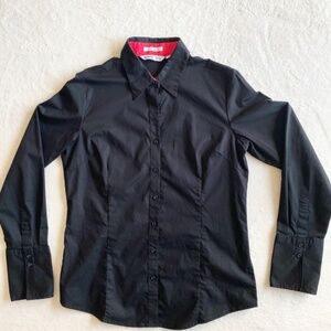 Isabel.C Cotton Stretch Slim-Fit Button-Down shirts M Long Sleeve Black/Red